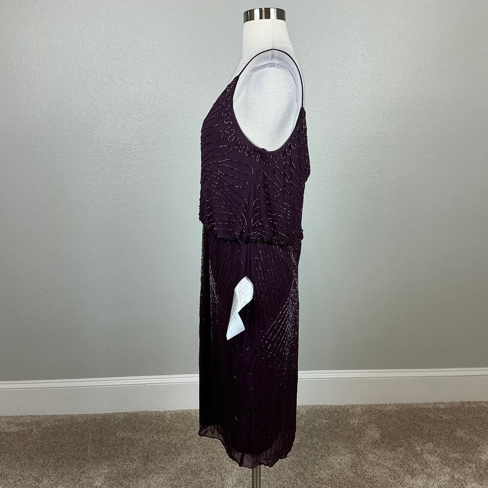 JKara Purple Cocktail Dress Beaded Chiffon Sleeveless V-Neck Sheath Size 10 - Picture 6 of 12